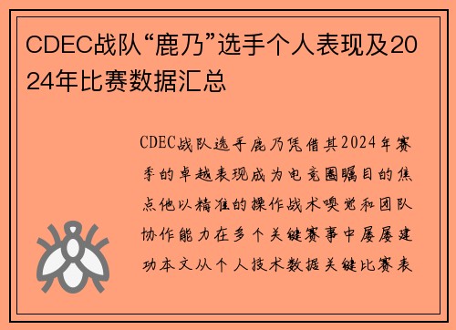 CDEC战队“鹿乃”选手个人表现及2024年比赛数据汇总